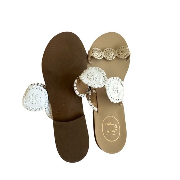 JACK ROGERS White Gold Leather Flat Sandals Size 9.5 - Picture 3 of 6